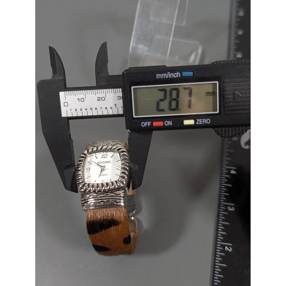 Kessaris‎ Watch Animal Print Faux Fur Cuff Brown Black Hinge Bracelet 6.5